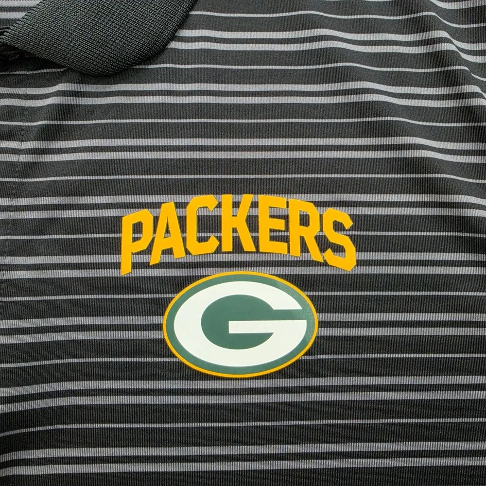 Green‎ Bay Packers Polo Shirt Mens 2XL Black Striped NFL Team Apparel Football